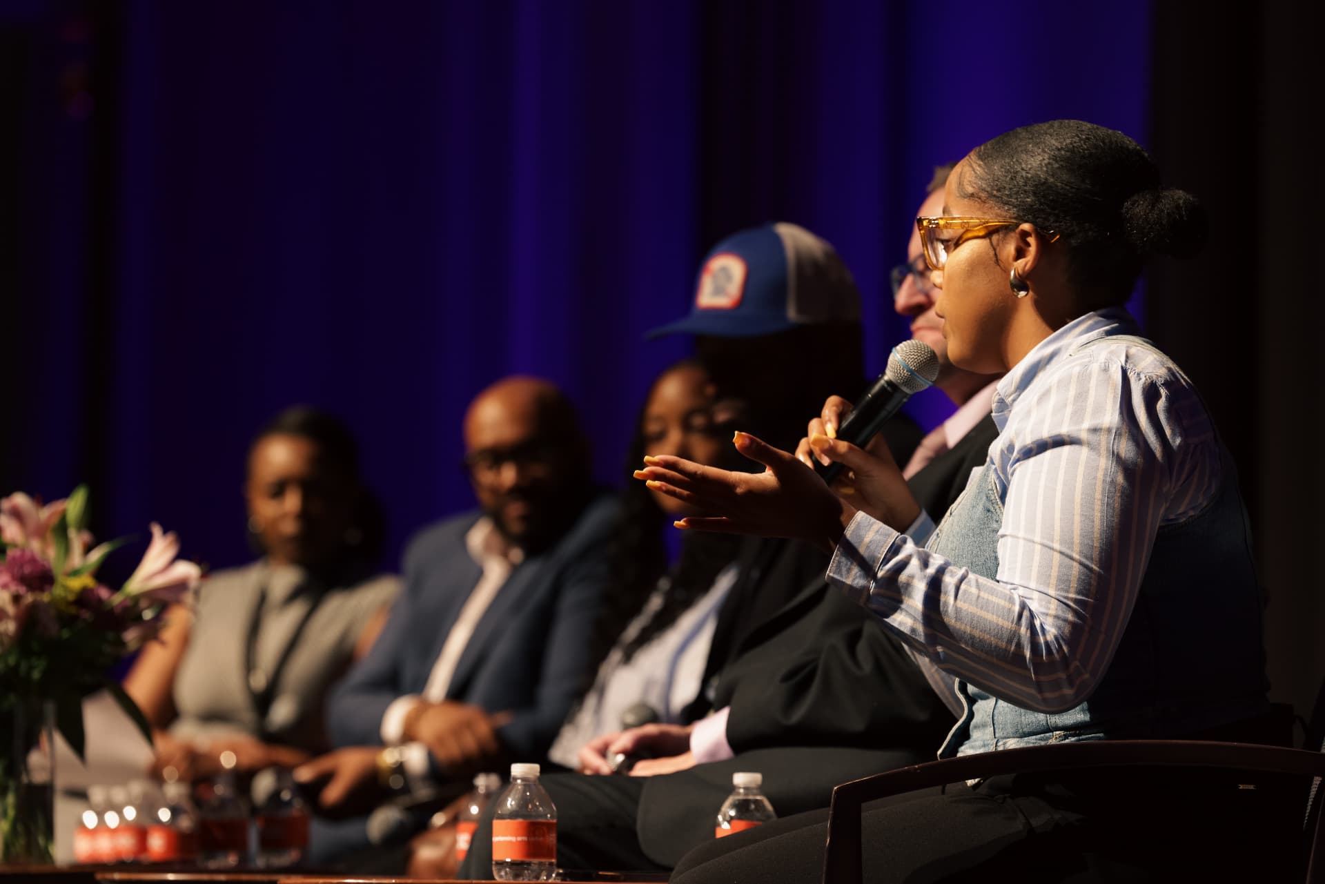 Panelist gesturing while speaking at NJPAC during ViewerCon 2026